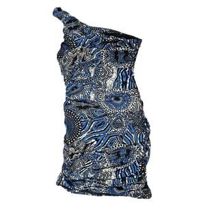 Mystic Womens Floral One Shoulder Mini Dress Blue Black Size Medium